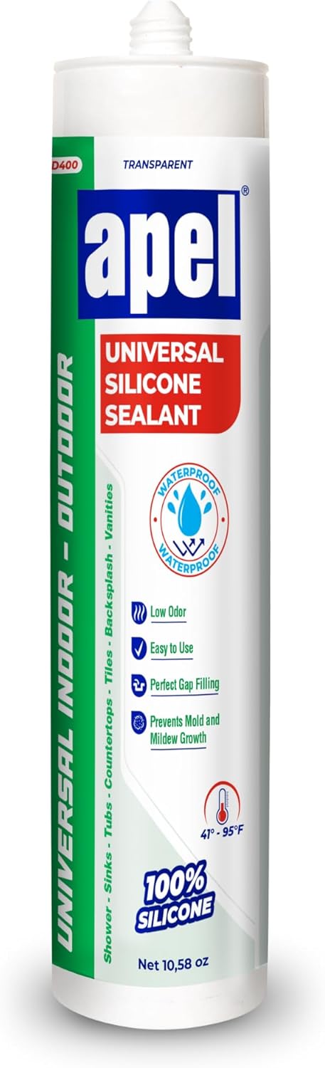 apel All Purpose Clear Silicone Sealant, Waterproof 100% Silicone Caulk, Weatherproof & Flexible Adhesive Sealant, 1 x