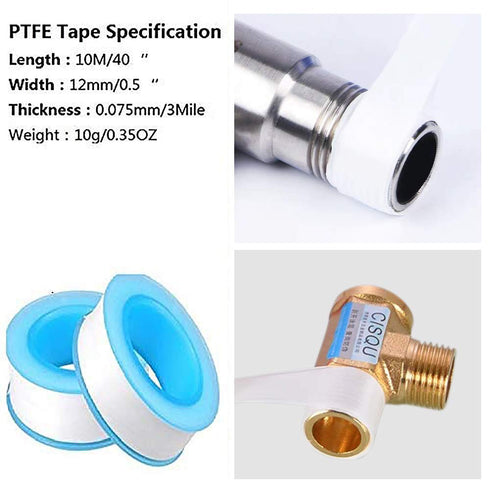 GCQ Teflon Tape, PTFE Thread Seal Tapes, 1/2 inch x 500 inch, 10 Pack, White