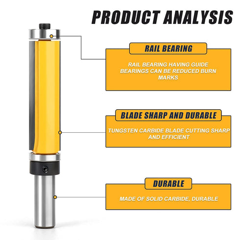 2-1/2 Inch 1/2-Inch Flush Trim Top and Bottom Bearing Router Bit Shank