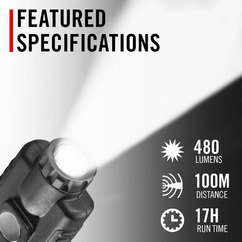 COAST HX500 480 Lumen Alkaline Dual Power LED Utility Light with KASK Mount, Magnetic