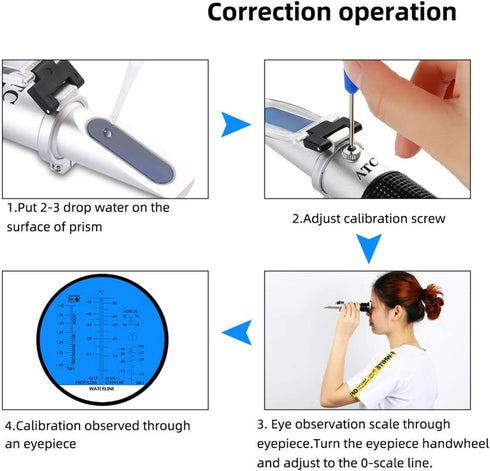 VGVGV 4 1 Brix Refractometer, Hand Held Tester Tool in Engine Fluid Glycol Antifreeze Freezing Point Car Battery