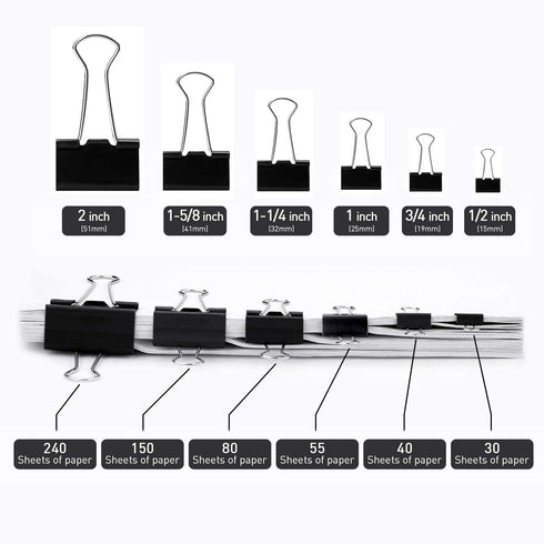 Medium Binder Clips, 144 Pack, 1-1/4 Inch, Black, Standard 32mm, Office Supplies