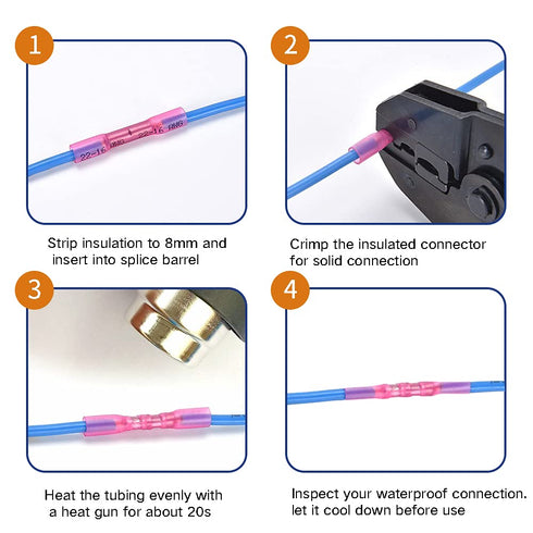 50 Pcs Yellow Heat Shrink Butt Connectors, 12-10 AWG Waterproof Crimp Terminals for Marine Wiring