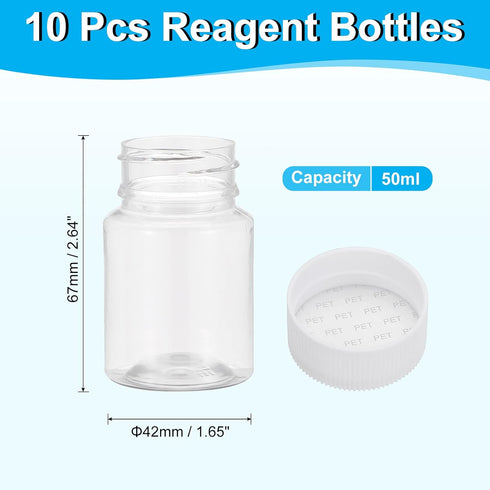 PATIKIL 10 Pcs 50ml Reagent Bottles, PET Wide Mouth Round Bottles with Screw Cap for Lab Water Reagent Liquids Solid Sample Storage Seal, Transparent by PATIKIL