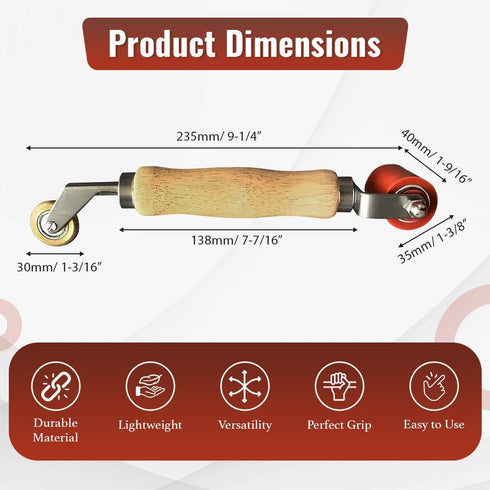 ZY358 40mm Silicone Seam Roller with 6mm Brass Detail Penny Roller, Combo Tool for Woodworking, Flooring, Wallpaper