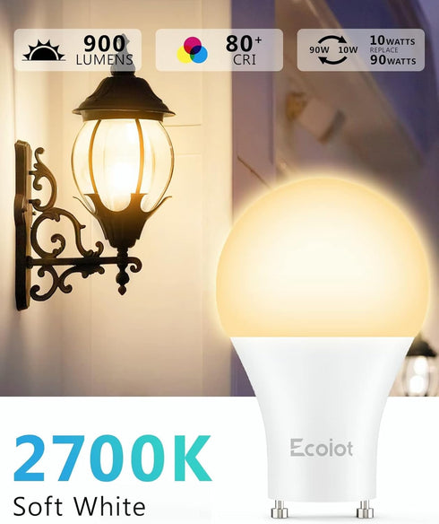 GU24 Dusk to Dawn Outdoor Light Bulbs,Light Sensor A19 LED Bulbs,Photocell Sensor, Automatic On/Off for Indoor/Outdoor Security Lighting,10Watt(90Watt Equivalent),2700K Soft White,4 Pack by Ecoiot