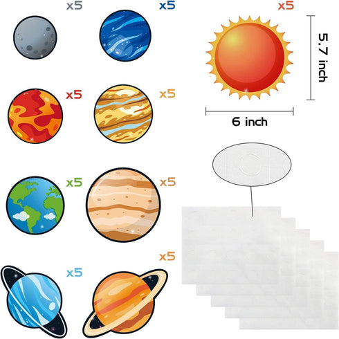 BeYumi 45Pcs Solar System Cutouts, 9 Planets Galaxy Wall Decal for Classroom and Party Decor