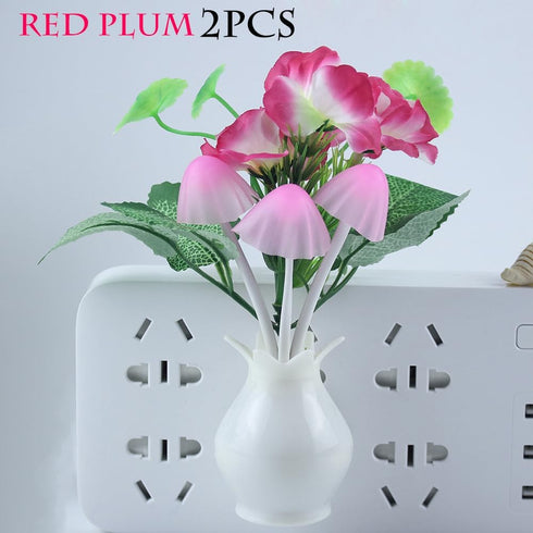 Warmstor 4 Pack Mushroom Night Light, Plum Blossom Rose Flowers Plants Plug-in Mushrooms Colors Changing Nightlight