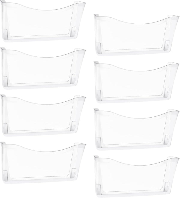 EASEPRES 8 Pack Clear Single Pocket Hanging File Organizer, Plastic Wall Mount Paper Holder for Office, School, Home