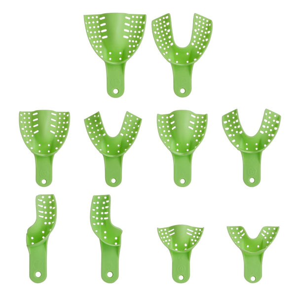 10 PCS Dental Impression Trays Disposable Plastic Set - Small Medium Large Autoclavable Perforated (Green)