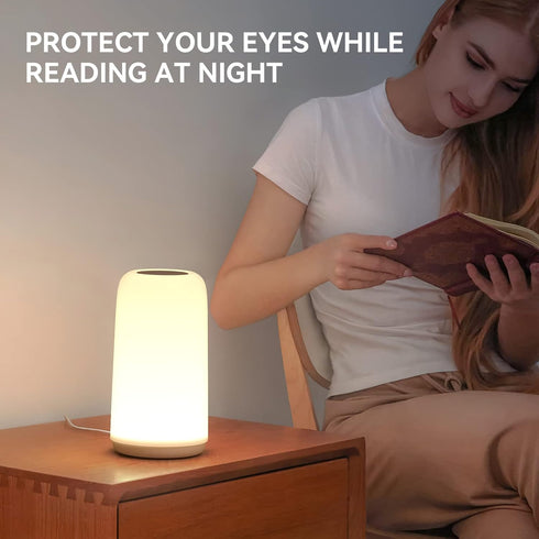 Touch Bedside Table Lamp, 3 Way Dimmable Small Lamp with RGB Mode for Bedroom, LED Lamp with Warm White Lights.