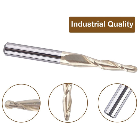SpeTool Tapered Ball Nose End Mill 1/4" Shank, 1/16" Cutting Radius, ZrN Coated for 3D Carving Engraving Router Bit