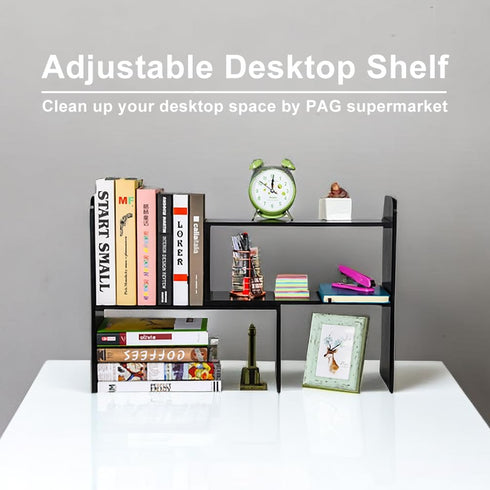 PAG Desk Organizer, Adjustable Desktop Shelf, Small Table Bookshelf, Black