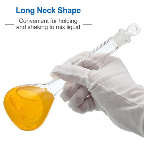 PATIKIL 100ml Volumetric Flask, 3.3 Borosilicate Glass Graduated Measuring Flask with Glass Stopper for Lab Use