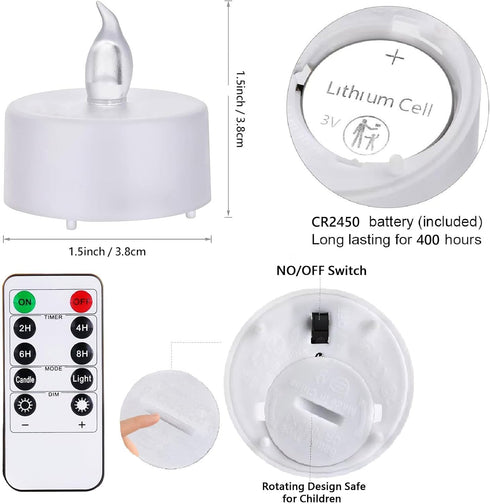 Timer,12Pack 400+Hours,for Flameless Led Tea Lights Candles with Remote and Battery Operated Electric Candle,Bright