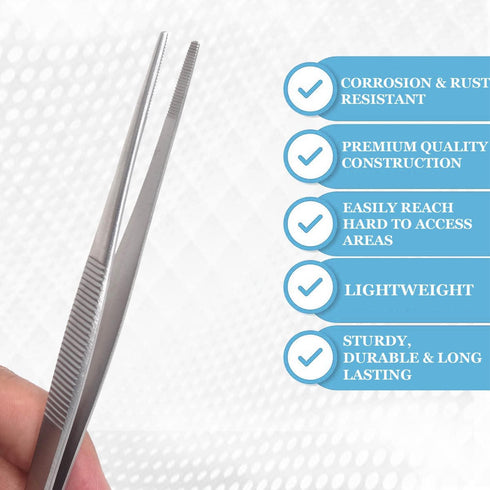 6" (15.24 cm), Precision Blunt Serrated Tips Stainless Steel Thumb Forceps Tweezers Comfortable Ridged Handle
