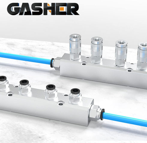 GASHER 1PCS Aluminum 7 Way 9 Port Pneumatic Manifold Air Distribution Block Splitter, 1/4" Output Port