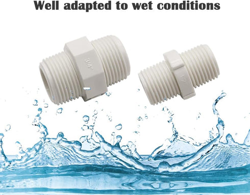 12PCS 3/4 Inch PVC Pipe Fitting Hex Nipple, G3/4 Male X G3/4 Male Coupling Adaptor for Plumbing