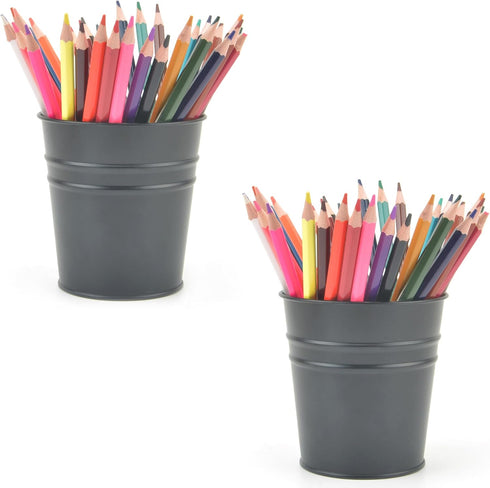 Pen Holder Cup for Desk, Metal Marker Organizer, Small Tinplate Flower Pot for Office Home, 2 Pack
