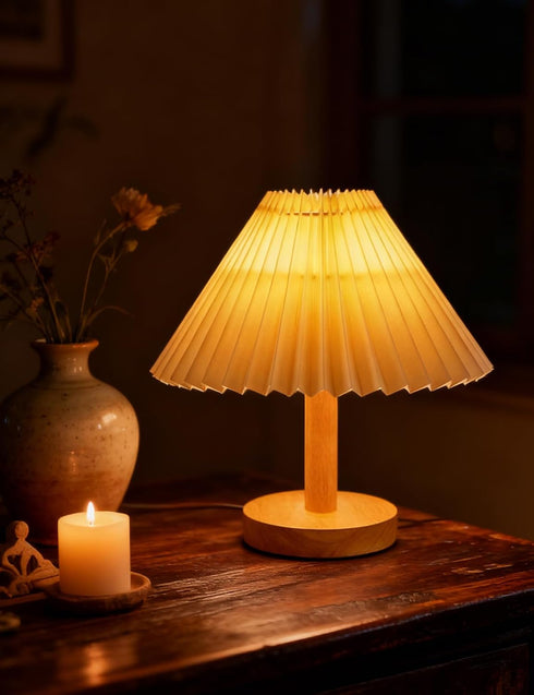 Buroraix 2-Piece Small Table Lamp with Modern Style Wooden Base, Suitable for Bedside Tables in Bedrooms, Living Rooms