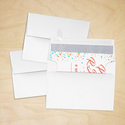 LUXPaper A2 Invitation Envelopes | Peel & Press | 4 3/8" x 5 3/4" | White w/Silver LUX Lining | 70lb. Text | 50 Qty