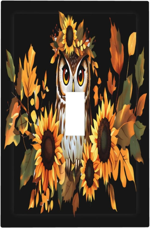 haigof Brown Owl Sunflowers Light Switch Cover Wall Plate 1 Gang Single Plates