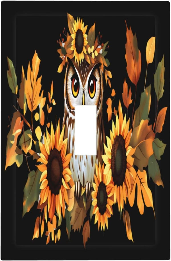 haigof Brown Owl Sunflowers Light Switch Cover Wall Plate 1 Gang Single Plates