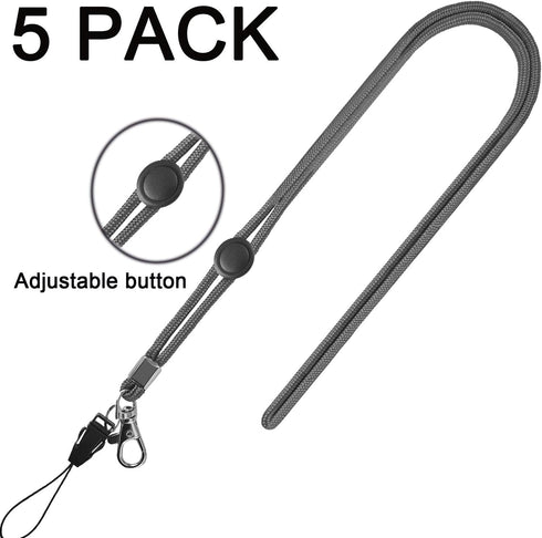 YOUOWO 5 Pack Adjustable Grey Neck Lanyards with Clip for ID Badges Holder, Men Women Office Cruise