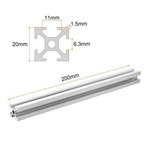 uxcell 4 Pcs T Slot 2020 Aluminum Extrusion Profile European Standard 200mm x 20mm Linear Rail Extrusion Frame for 3D Printer, CNC, DIY (Silver Tone)