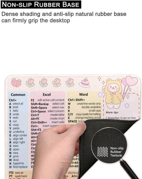 Thickened Waterproof Mouse Pad with Shortcut Keys Pattern, Quick Key Super Large Anti-Slip Keyboard Pad for Office