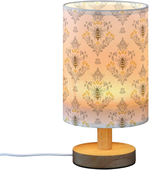 ALAZA Bedside Table Lamp for Bedroom Vintage Bees Nightstand LED Light Lamps with USB Port Linen Fabric Shade Table