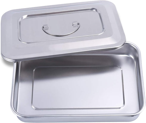 Medical Surgical Trays, Stainless Steel Dental Instruments Tray Organizer with Lid & Handle Grip