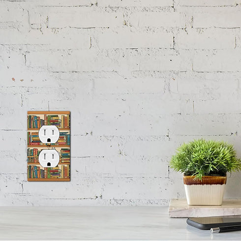 Moslion 1-Gang Cat Bookshelf Wall Plate Covers Sleeping Kitten Library Books Box Camera Flowers Outlet Cover Switch
