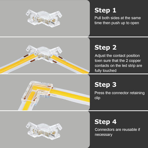 LightingWill LED Connectors, 10 PCS L Shape 2Pin Transparent Solderless Right Angle Connector for LED Strips