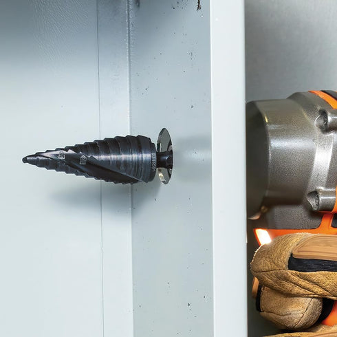 Klein Tools QRST14 Step Drill Bit, Quick Release, Spiral Double-Fluted, 3/16 to 7/8-Inch, Hex Shank, Cut Steel