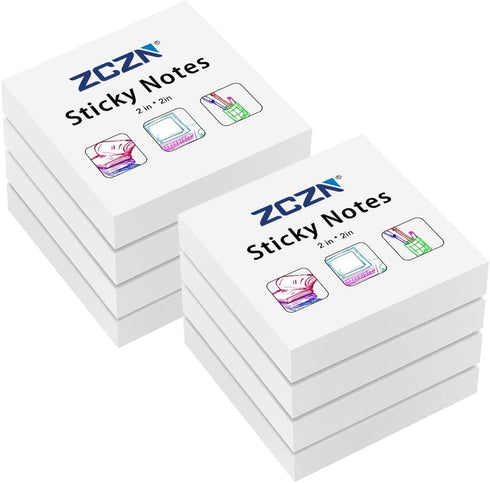 ZCZN Small Sticky Notes, 2in x 2in, 100 Sheets/Pad, 8 Pads/Pack in White