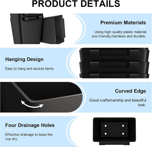 WBKATN 6 Pack 6 6 Rolling Cart Accessories, Black Plastic Hanging Cup Holder for Utility Storage Carts Organizer