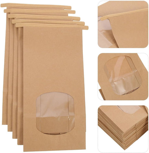50pcs Packaging Small Bread Bags with Window Kraft Paper Baking Toast Pouches Food-grade Paper Bread Bags for Bakery