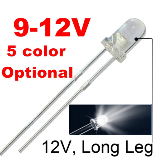 50pcs 12V 3mm White LED 9V Gauge Cluster Instrument Light Emitting Diodes (Optional Colors: White, Blue, Green, Yellow,
