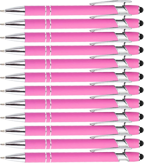 PASISIBICK 12 Pieces Pink Ballpoint Pen with Stylus Tip, 2 in 1 Premium Metal Stylus Pen for Touch Screens (12 PCS Pink)