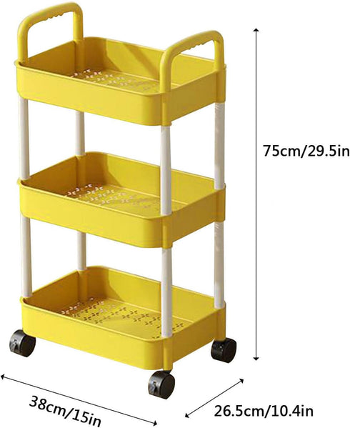 Generic 3-Tier Rolling Storage Cart - Plastic Mobile Organizer for Home and Office Use