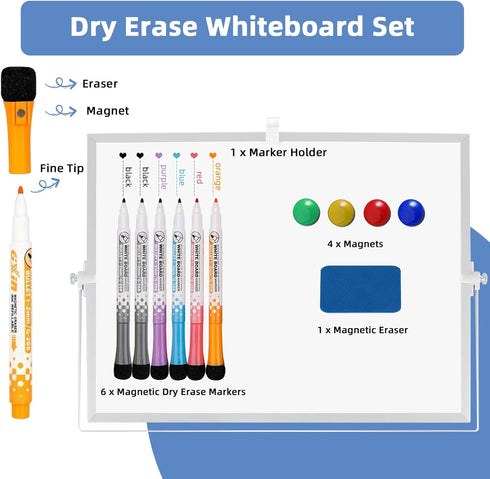 Dry Erase White Board, 16 x 12 inches Double-Sided Magnetic Monthly Dry Erase Whiteboard Calendar Planner with Stand, Portable Desktop Calendar Whiteboard for Kitchen, School, Home, Office by FCCMCC