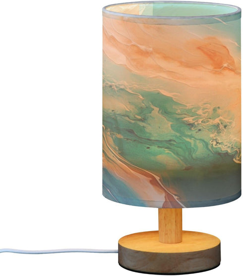 ALAZA Teal Green Turquoise Orange Marble Table Lamp for Bedroom USB Port Bedside Lamp Small Nightstand Desk Lamp