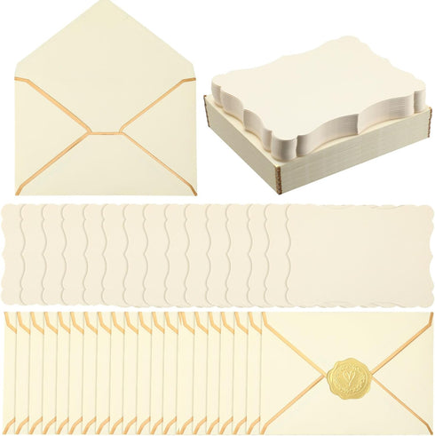 Jetec 50 Set A7 Business Mailing Envelopes with Gold Border, 5x7 Cards, Gold Stickers for Gift Cards, Invitations