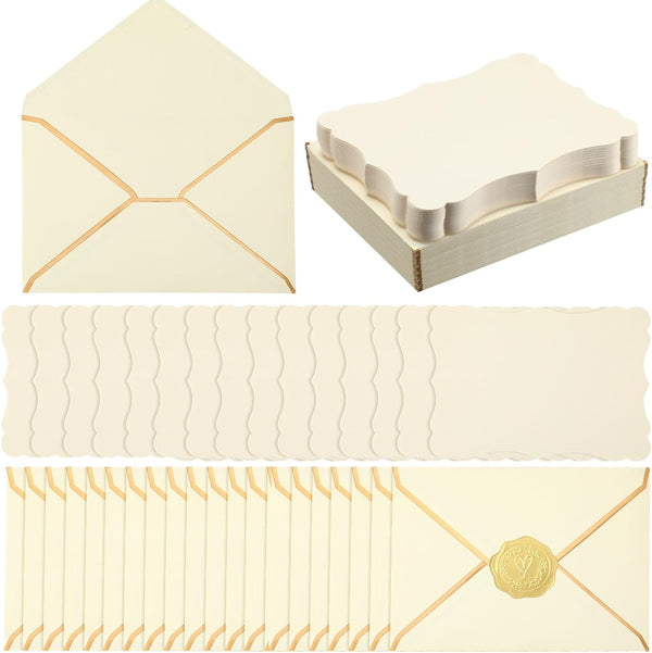 Jetec 50 Set A7 Business Mailing Envelopes with Gold Border, 5x7 Cards, Gold Stickers for Gift Cards, Invitations