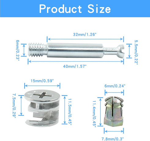 10 Set Cabinet Furniture Connecting Cam Fitting with Dowel and Pre-Inserted Nut