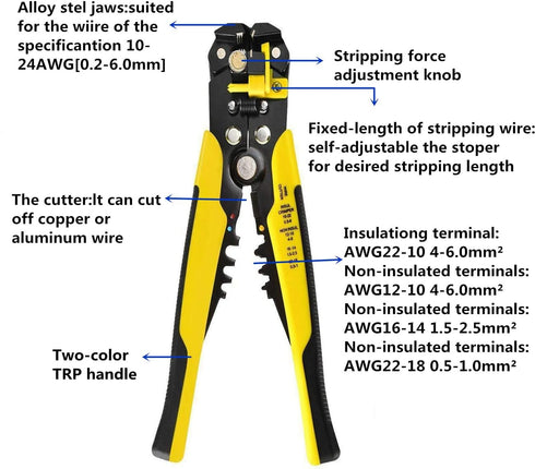 szhdxsy Wire Stripper, Self-Adjusting 8" Stripping/Crimping Tool for 10-24 AWG, Multi-Function Hand Tool
