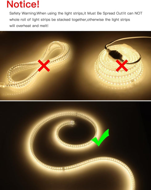 6.6ft 240LEDs (3000K) 110V Waterproof Outdoor LED Strip Lights - Warm White for Garden, Yard, Patio, Lawn, Under
