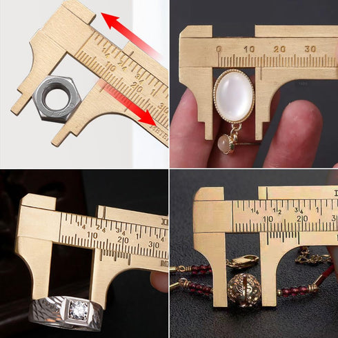Brass Pocket Caliper - Double Scale Sliding Gauge, Mini Vernier Caliper for Measuring Jewelry