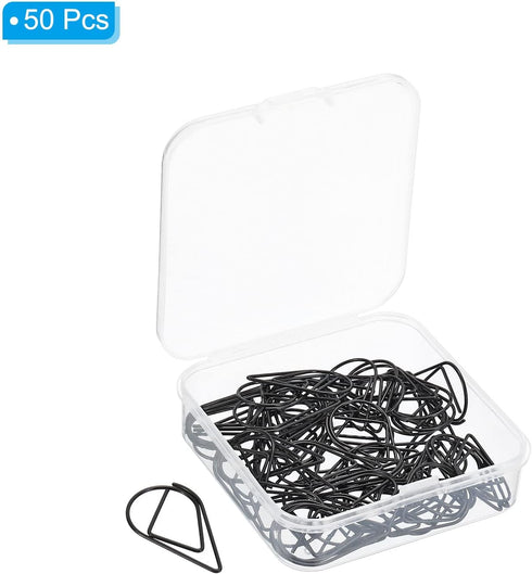 MECCANIXITY 50 Pieces Metal Paper Clip, Drop-Shaped with Box, 1 Inch Black for Crafts and Organization